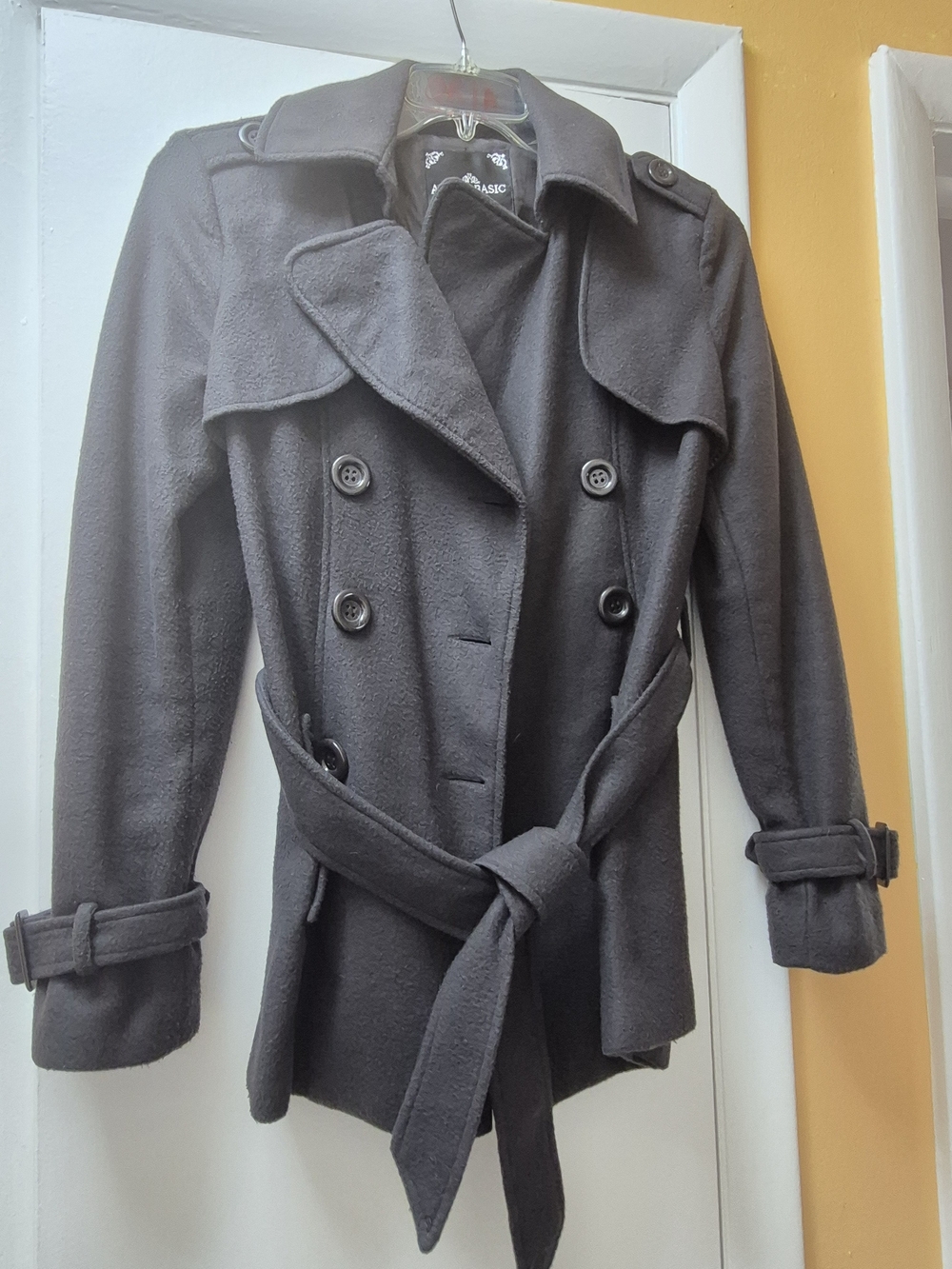 Active Basic Women's Double-Breasted Pea Coat - Black